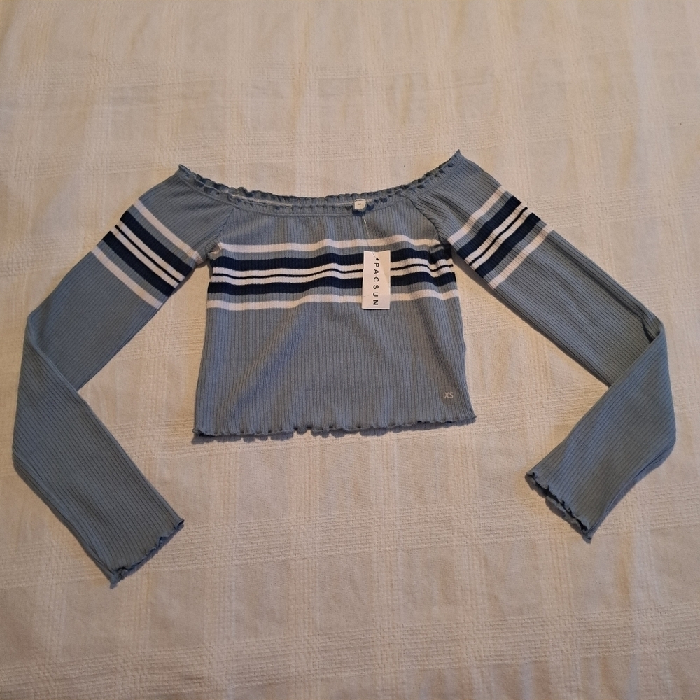 Pacsun Me to We women's size XS ribbed stripe long sleeve top, blue & white New